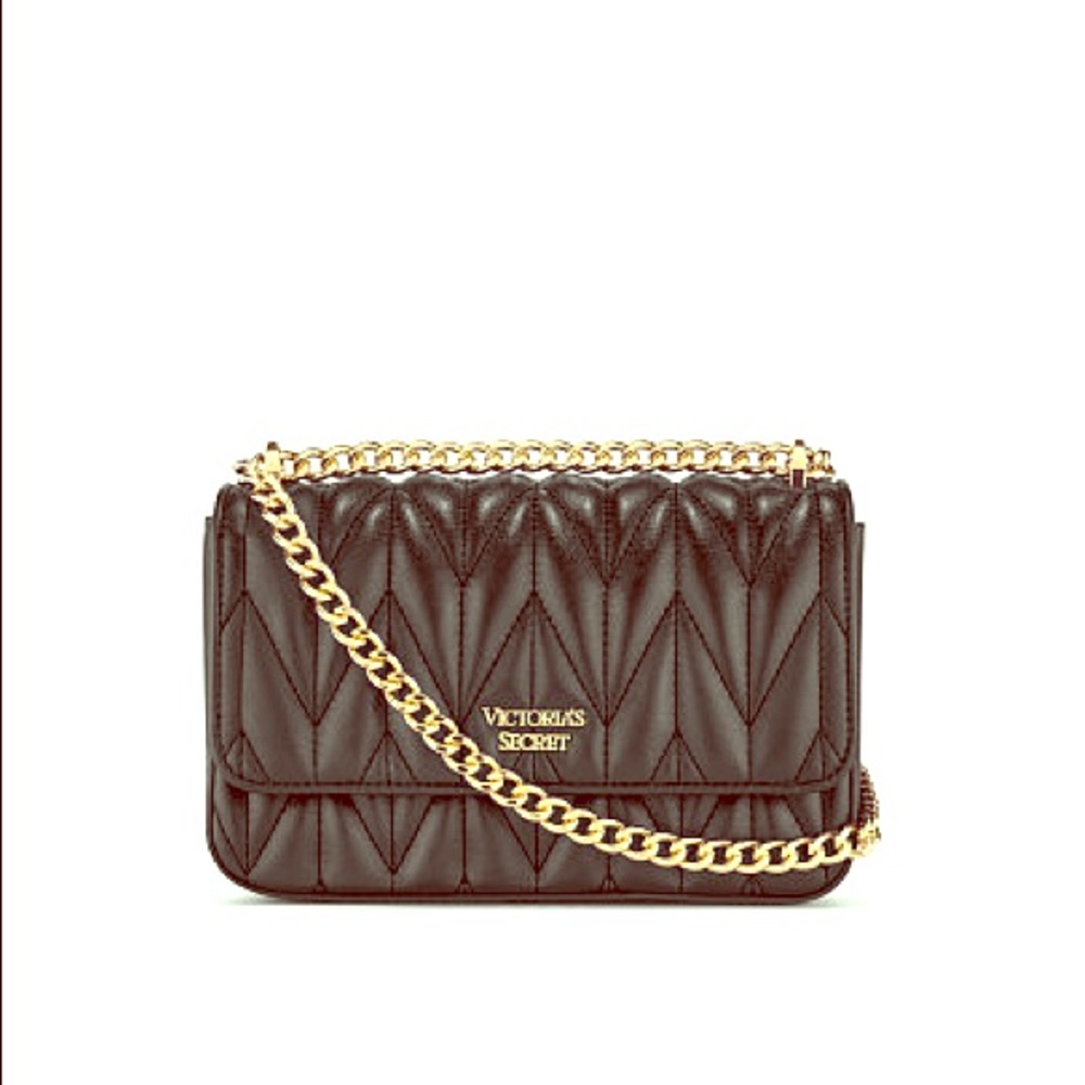 Victoria Secret Black Gold Chevron Chain Handbag